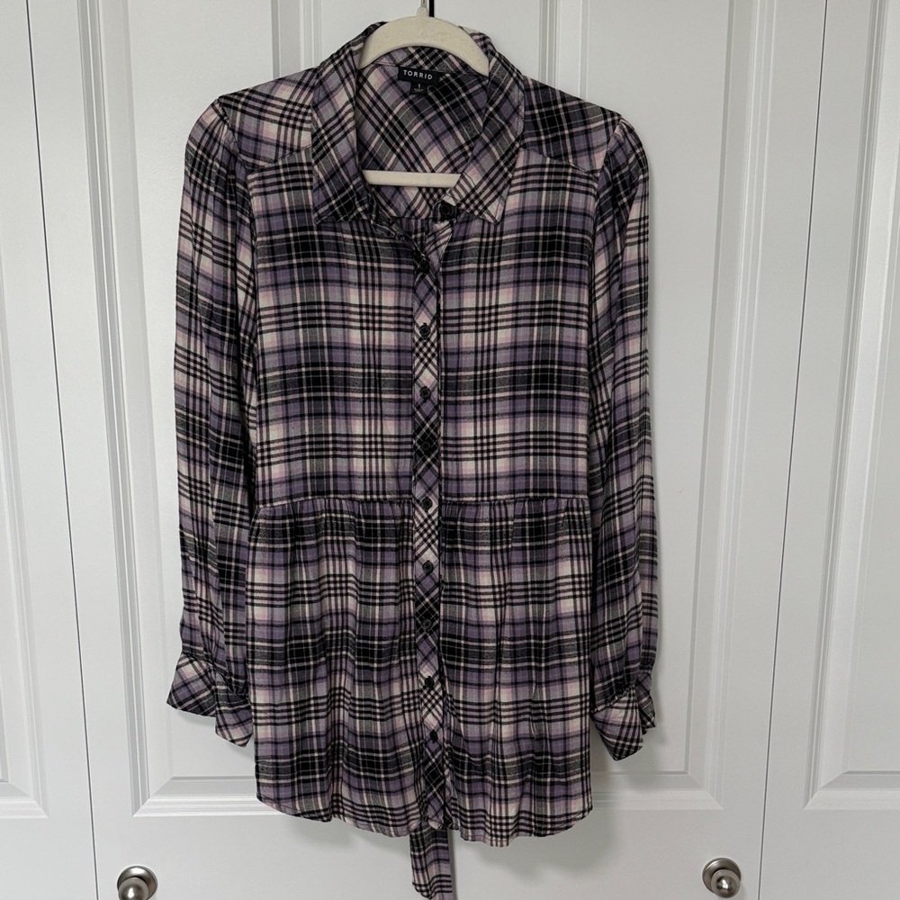 Torrid Purple Plaid Button-Up Top